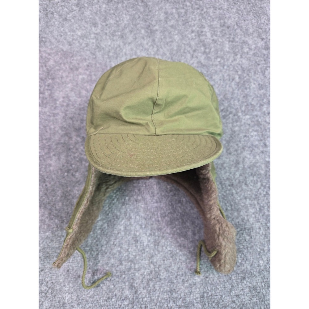 Vintage 1950s Military Field Pile Cap Mens OSFM Olive Green MQ1 Earflap Winter